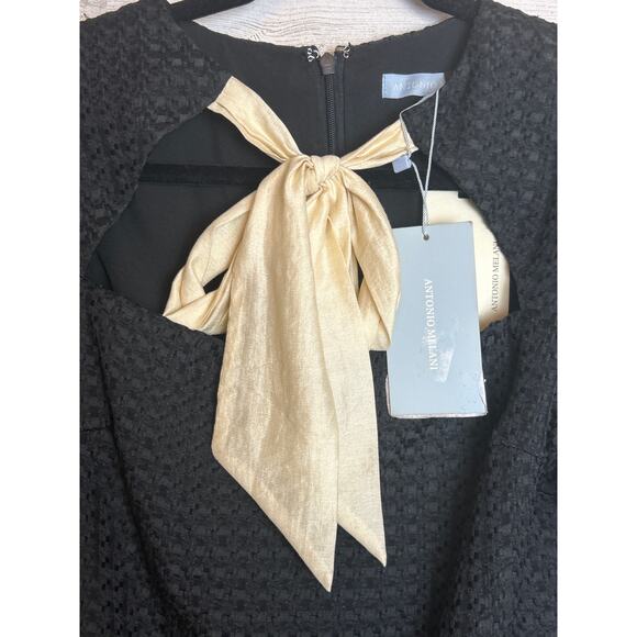 Antonio Melani 4 Black Courtney Grow Savile Short Puff Sleeve Bow Tie Neck Dress - Picture 7 of 9